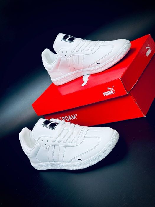Белые класические кеды пума / кроссовки пума мужские / puma кожаные летние красовки / на низком ходу / мягкие кеды  / пума кросовки