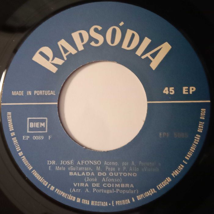 José Afonso	- - - - -		Balada do Outono	- - - - -	EP