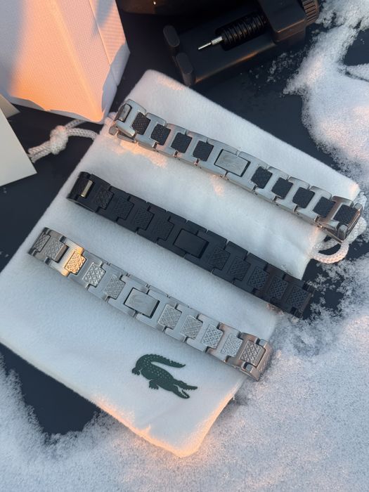 Браслет Lacoste черный мужской браслет Лакост серебряный цепочка серый