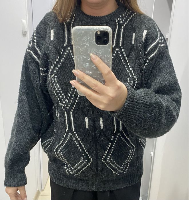 Szary grafitowy sweter romby dziadkowy l-xl męski
