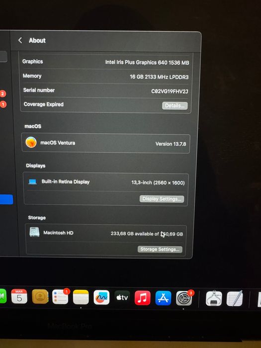 MacBook Pro 13” 2017 – 16GB RAM – Sem Riscos – Excelente Estado!