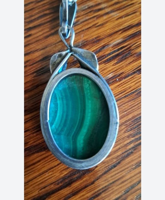 Stary piękny wisior malachit srebro  Prl