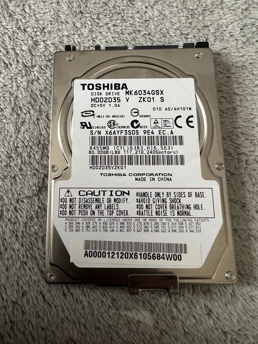 Dysk 2.5 SATA Toshiba 60GB - Stan IDEALNY, tylko 600h