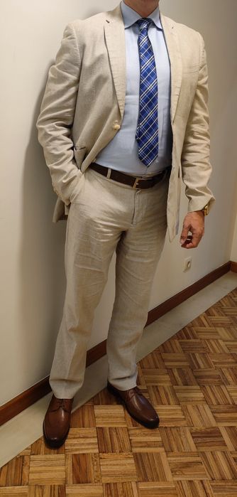 Fato de linho bege Perry Ellis