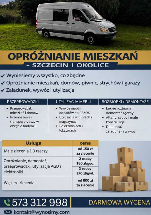 Przeprowadzki tragarze Szczecin okolice Sprinter długi szybkie terminy