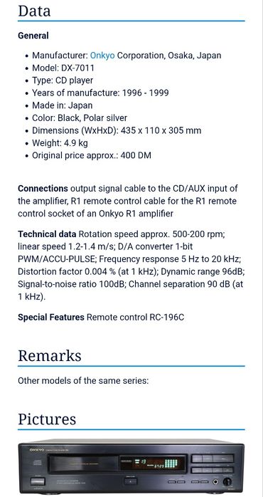 Cd player onkyo Dx7011