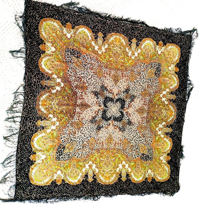 ШЕРСТЬ Большой платок павлопосадский платок бахрома шерстяной платок