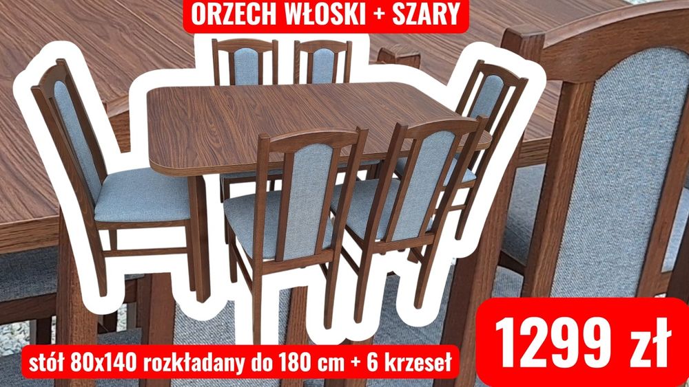 Nowe: Stół 80x140/180 + 6 krzeseł, POLSKI PRODUCENT - 55 kolorów od ręki, dostawa na terenie całej Polski, SZYBKA REALIZACJA!
