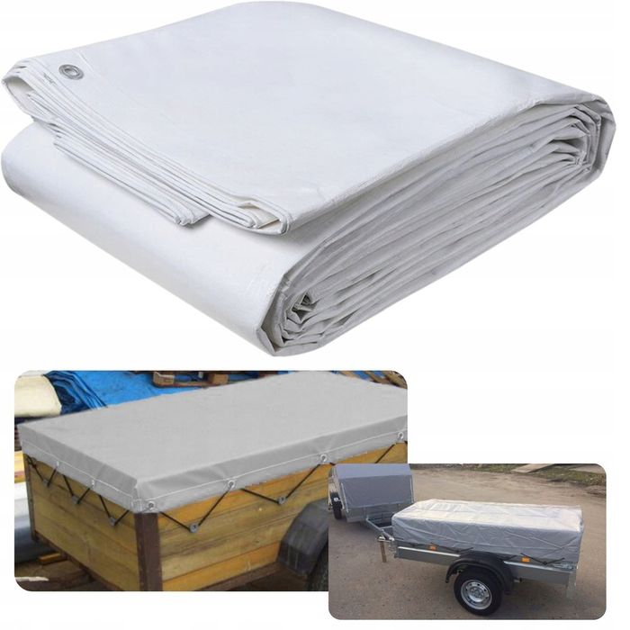 2x Plandeka biała 4x6m 60g super mocna gruba z oczkami