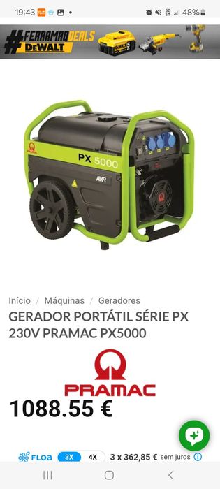 NOVO - Gerador gasolina PRAMAC PX  5000 AVR