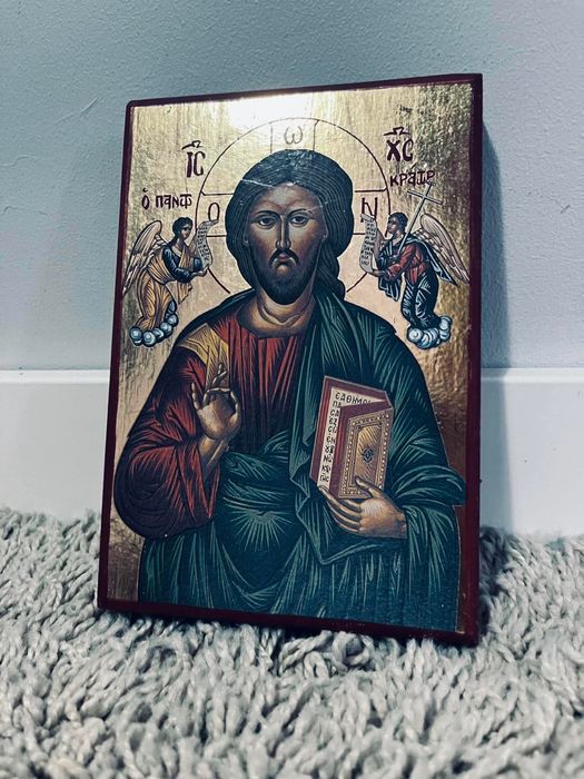 Piękna ikona prawosławna obraz religijny Jezus