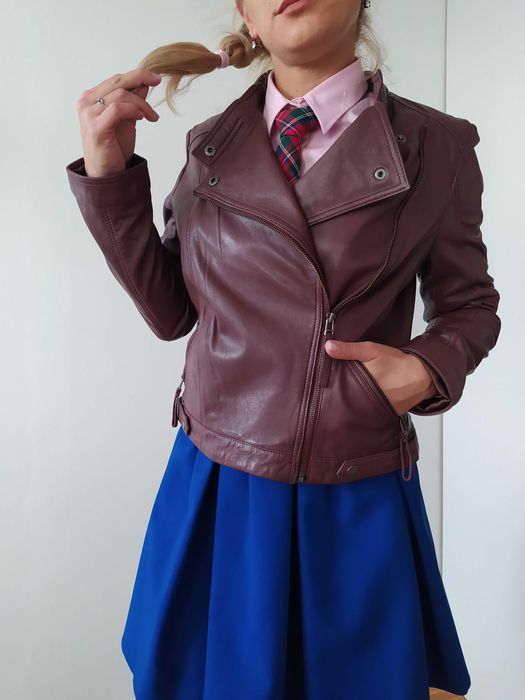 Kurtka skórzana, brązowa kurtka ze skóry 40/L