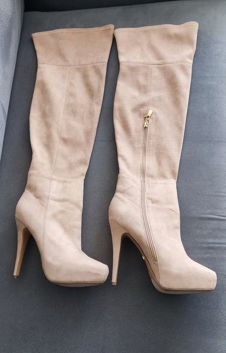 Kozaki za kolano na szpilce platforma, rozmiar 38