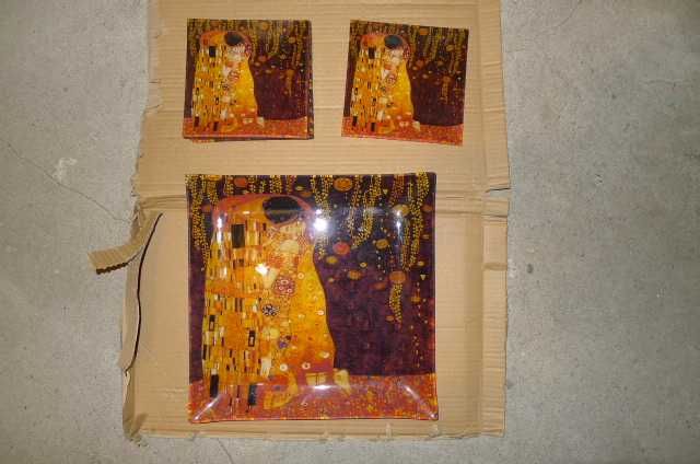 Zestaw talerze dekoracyjne deserowe Carmani Glass gratis filiżanka