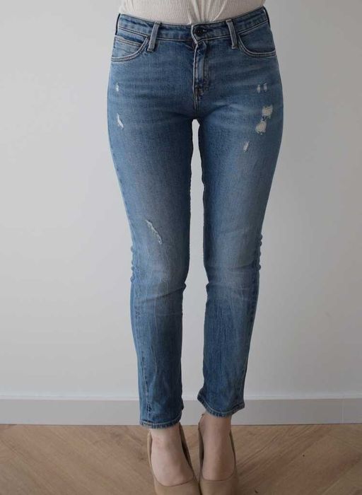 Lee w27 l31 xs spodnie jeansy biodrówki proste przecierane