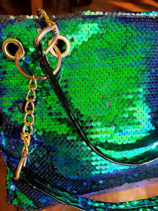 Cekinowa  torba zielono niebieska