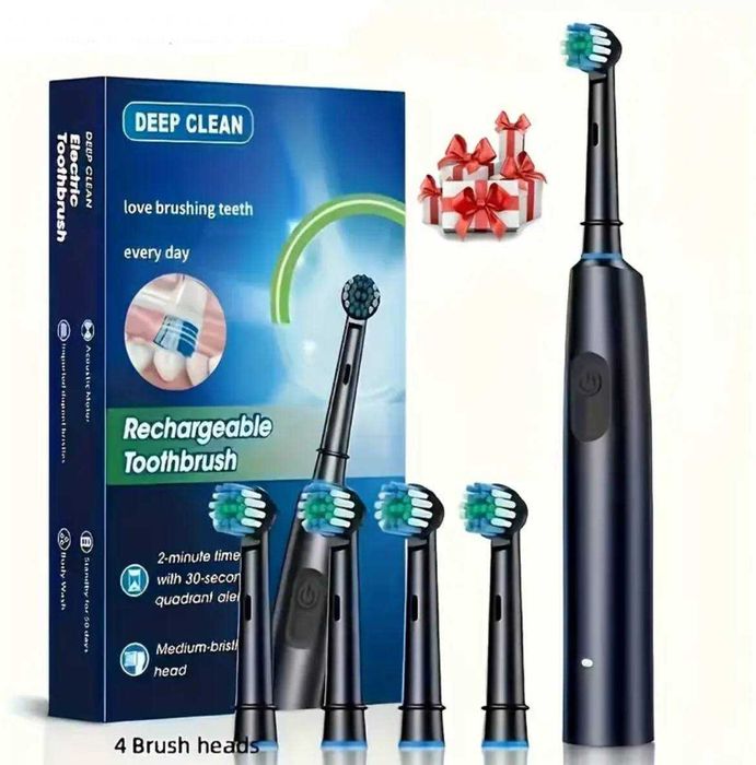 Електрична обертальна зубна щітка Deep clean з комплектом насадок