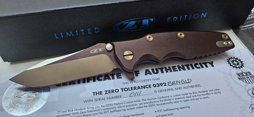 Nóż Zero Tolerance ZT0392BRNGLD Limited Edition Factory Custom Rick Hinderer Wrocław