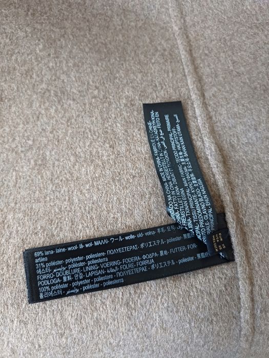 Massimo Dutti wełniany płaszcz przejściowy wiosenny beżowy długi midi