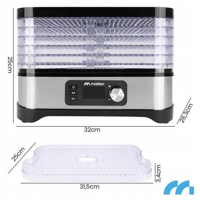 duża suszarka do grzybów owoców warzyw spożywcza 6sit mocna 450w zegar