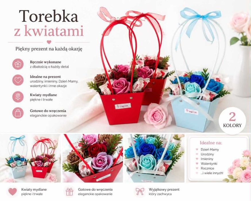 Torebka z Kwiatami – Elegancki Prezent z Róż Mydlanych
