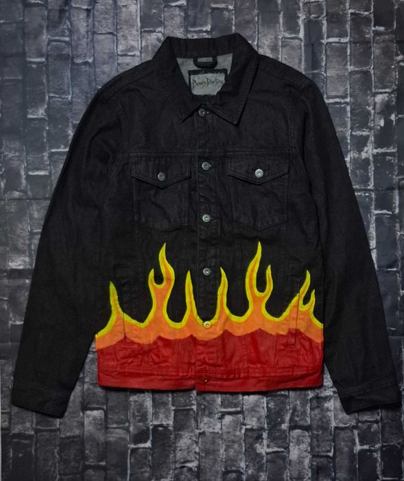 Pull&Bear kurtka jeansowa w płomienie, burning jacket, modna