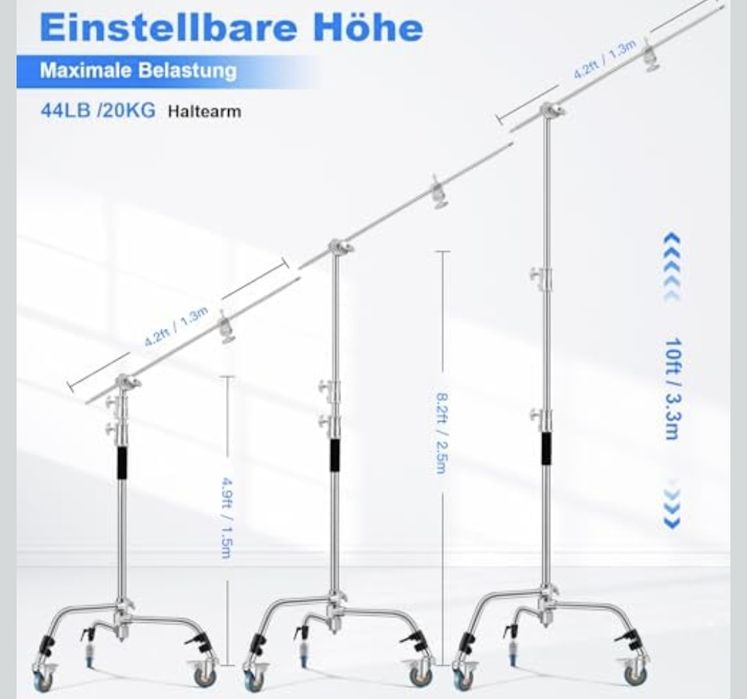 Nierdzewny kolumnowy statyw 3.3m oświetleniowy do studia lampy światła