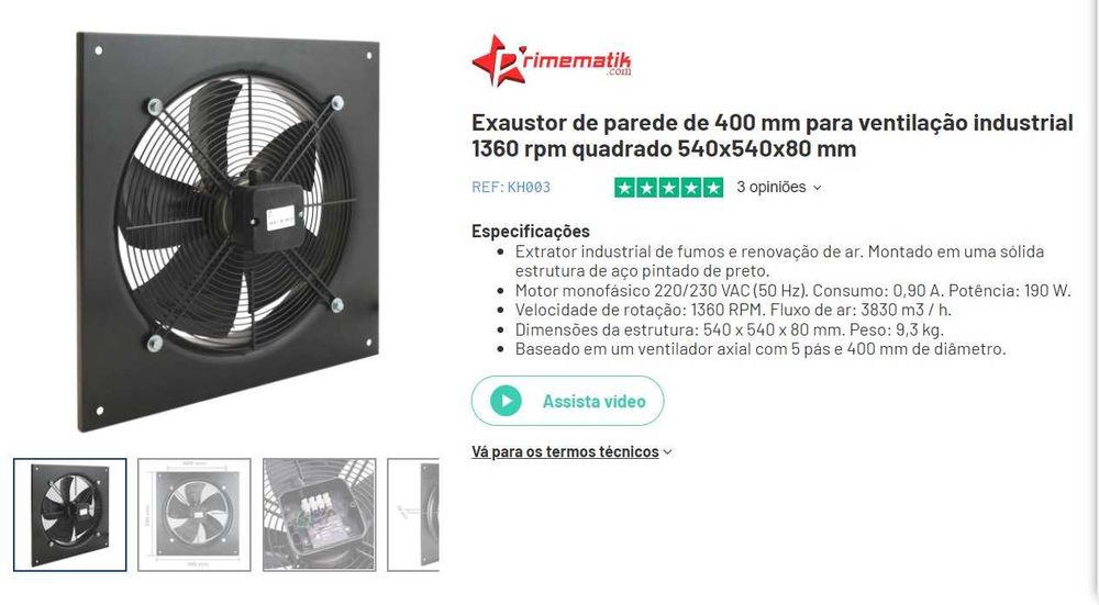 Estrator / Ventilador de parede 400mm