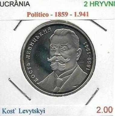 Ucrânia - - - 2 Hryvni – 2009 - - - Kost` Levytskyi - - - Moeda