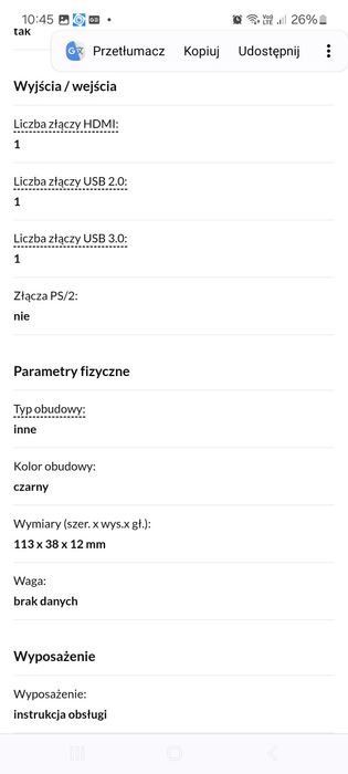 Intel Compute Stick Atom x5-Z8300 2GB Ram 32GB dysk, W10