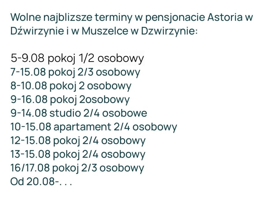 Wolne pokoje w Dźwirzynie i apartament Rogowo, domki pokoje apartament  Dźwirzyno  Kołobrzeg