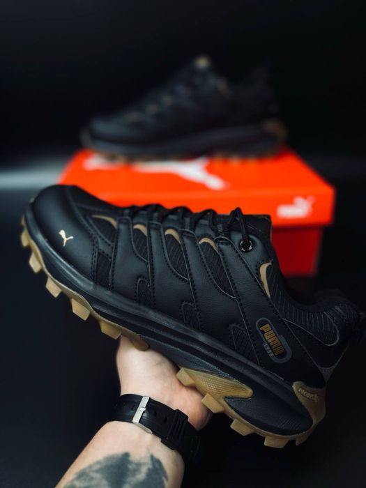 Мужские термо кроссовки пума черные кожаные красовки puma black