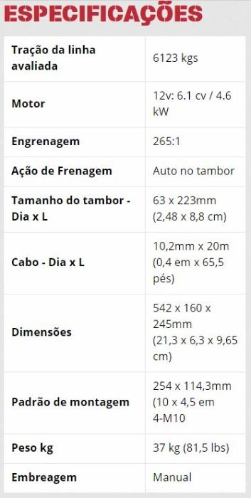PROMOÇÃO 10% DESCONTO Guincho Phantom 13500lbs 12V