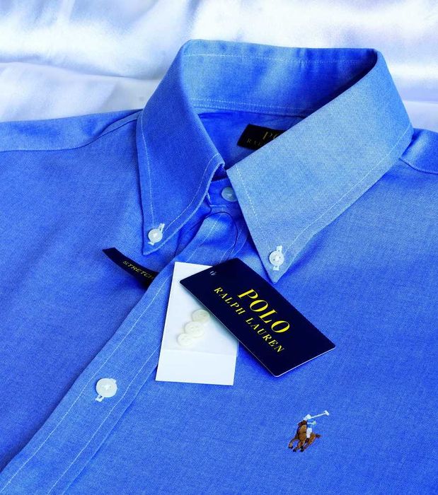 Koszula Polo Ralph Lauren L 42 Imperial semi-shiny stretch niebieska