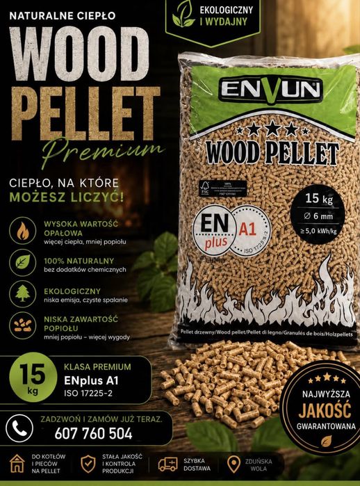 Pellet Sosnowy ENVUN ENplus A1 6 mm Super jakość Premium