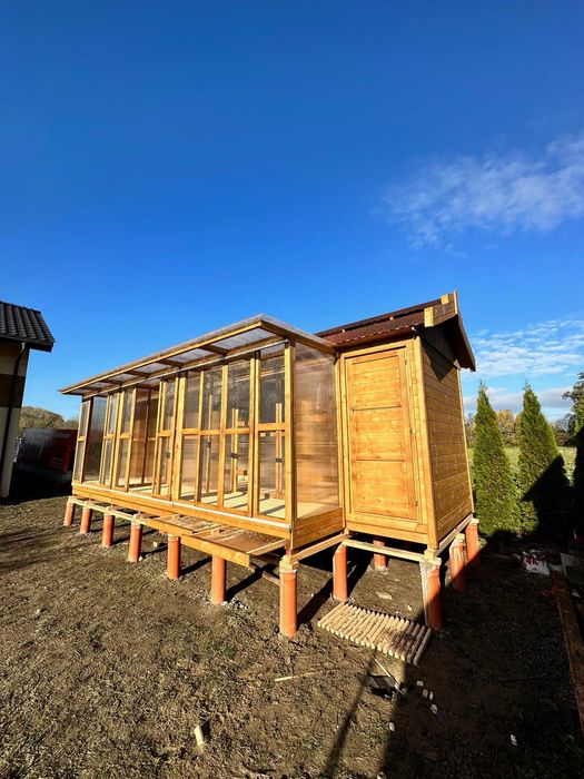 Gołębnik 7m x 2m Woliera 1m x 6m Wyposażenie delux