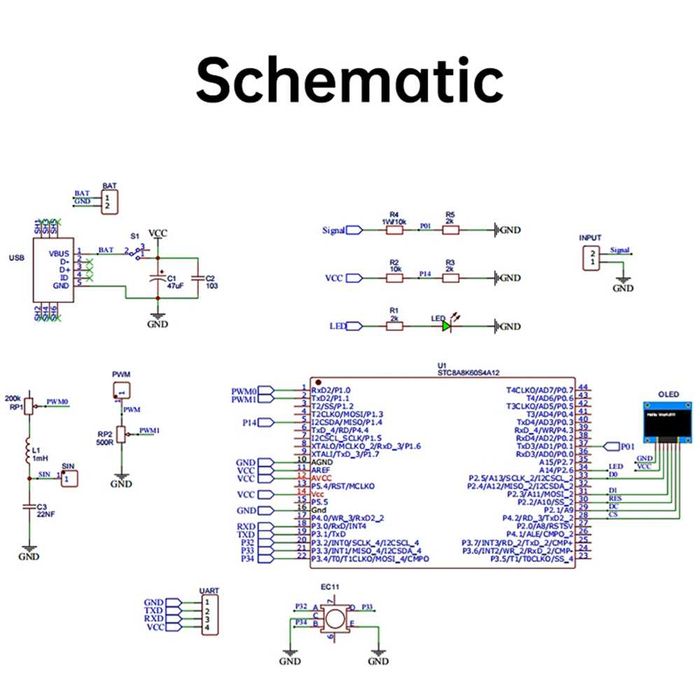 Осциллограф STC8K8A.   DSO183  DIY Кіt Навчання  до 500kгц Тип С, DC5v