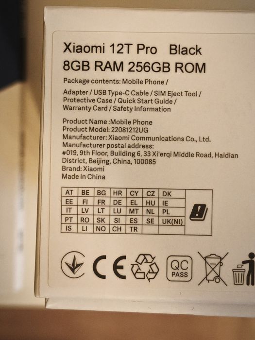 Xiaomi 12t pro Black 8GB RAM 256GB ROM