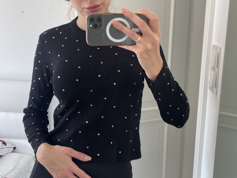 Sweter bluzka Zara, czarna z cyrkoniami