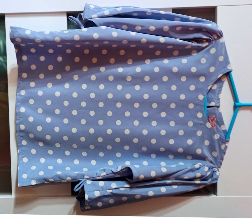 Niebieski błękitny komplet ze spódnicą Betty Barclay grochy groszki 40