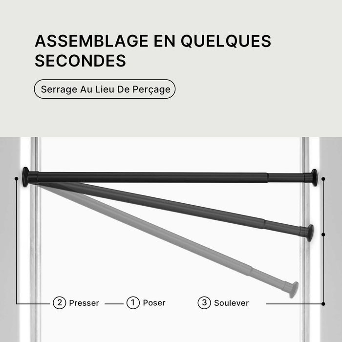 Varão de Cortina Extensível 70–120 cm | Ø25mm Preto Mate | Haste Sem Perfuração para Janelas, Casa de Banho, Terraço e Divisórias