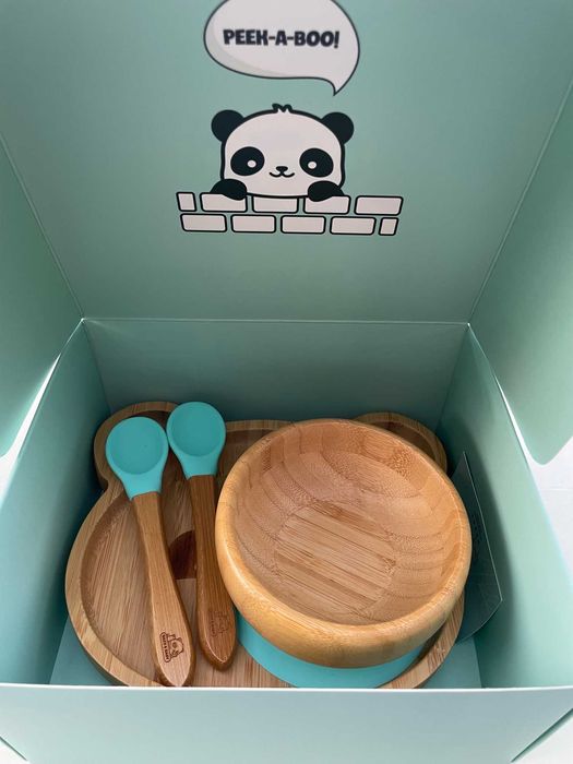 Zestaw naczyń bambusowych dla dzieci-z przyssawką 4 części