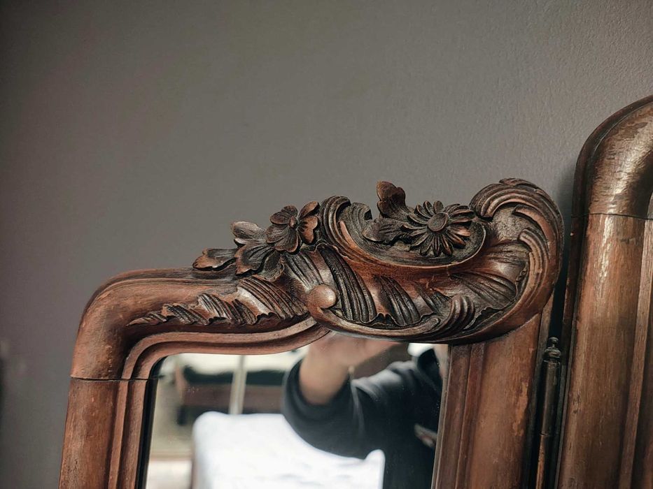 Stylowe potrójne lustro dębowe