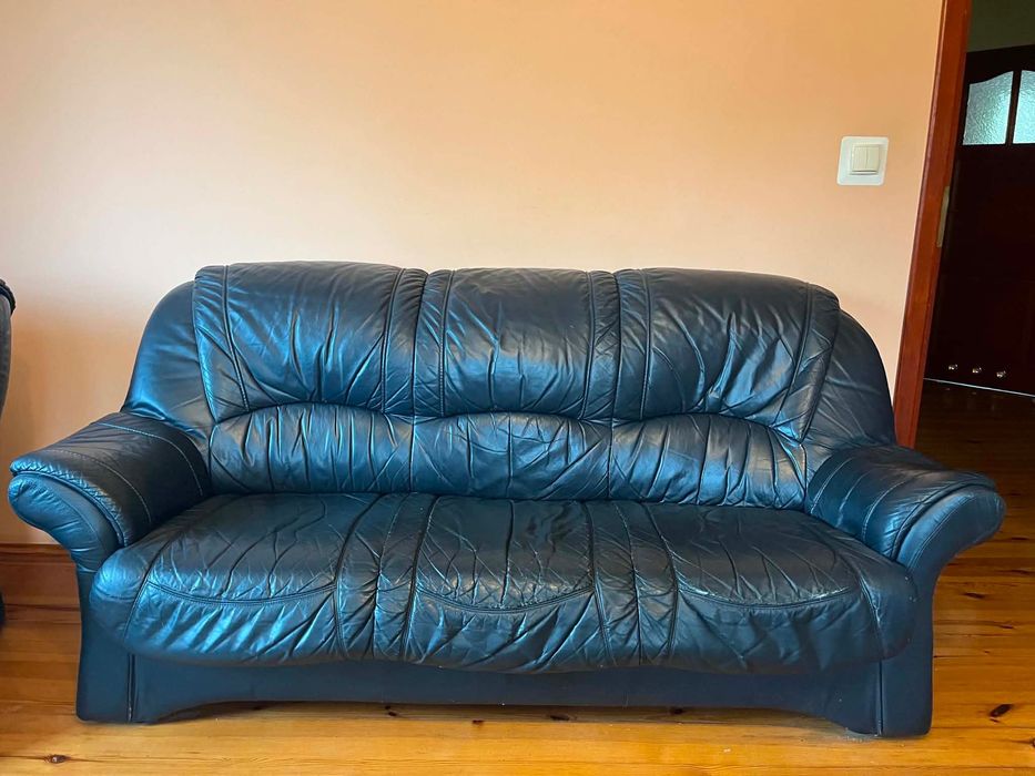 zestaw wypoczynkowy 3 + 1, skórzana sofa + fotel