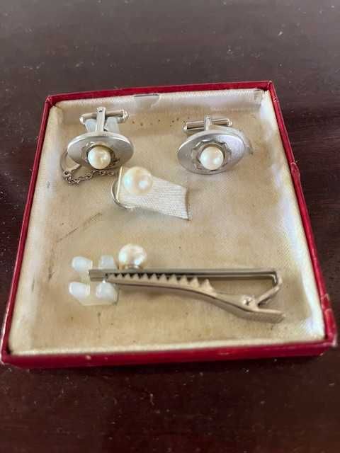 conjunto botões punho, mola gravata