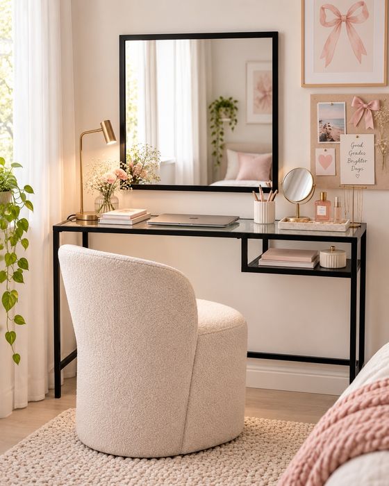 Toaletka / biurko / konsola IKEA VITTSJÖ + lustro – czarna, loft, industrial