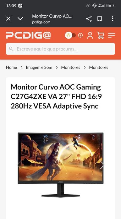 Monitor Curvo AOC Gaming C27G4ZXE VA 27" FHD 16:9 280Hz