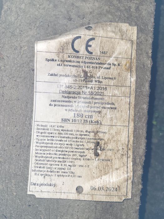 Nadproże strunobetonowe