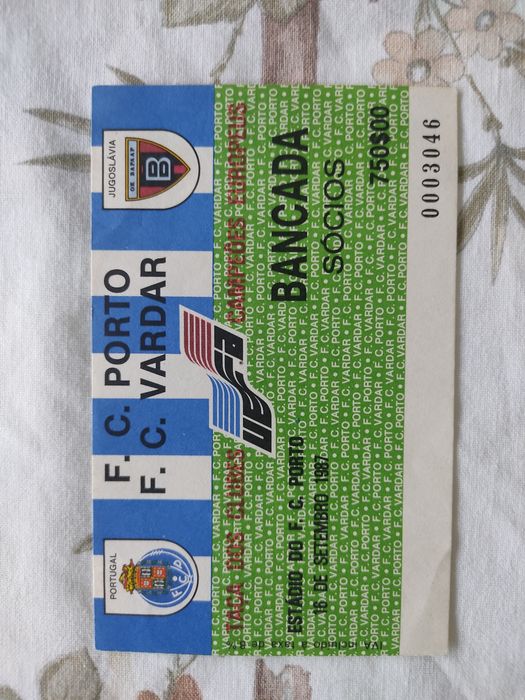 Bilhete FC Porto Vardar 1987 taça campeões
