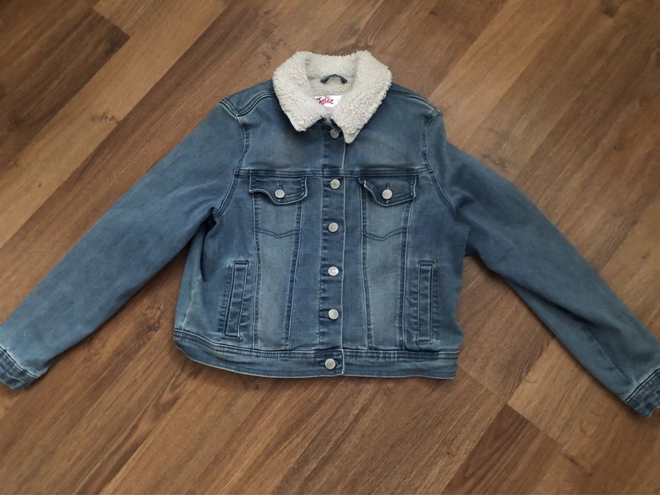 Katana jeansowa kurtka Sherpa Justice jeans 14/16 kołnierzyk z futrem